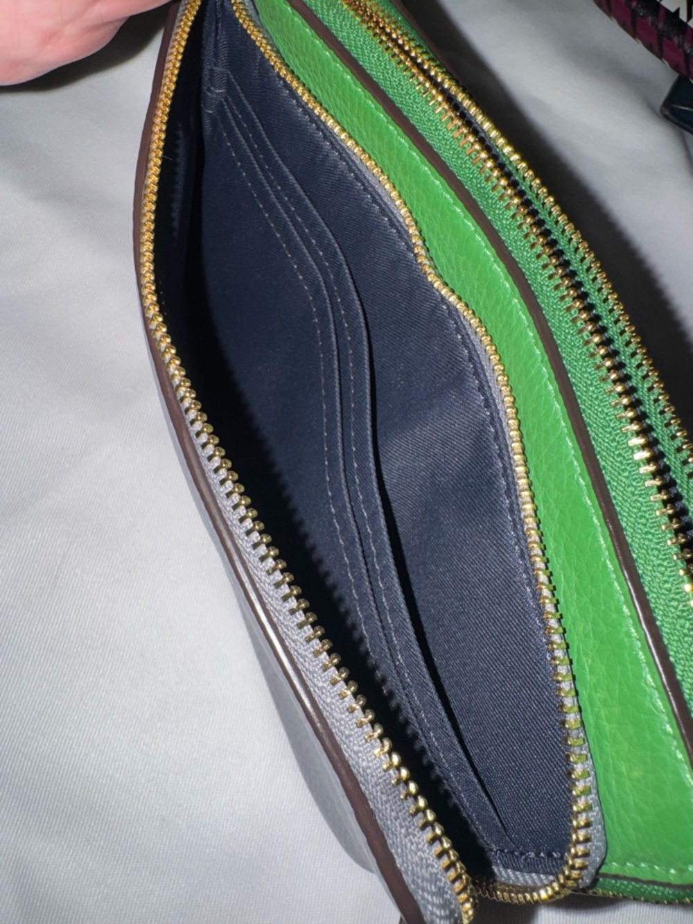 Coach Double Zip Wristlet Green Gray - Picture 5 of 8